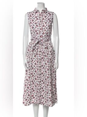Cynthia Rowley 100% Linen Red Poppy Floral Midi Dress Belted Size 6